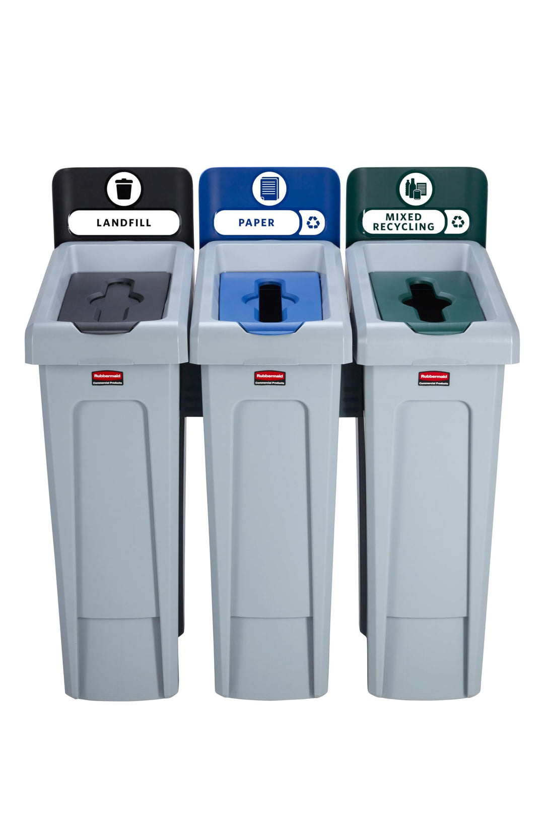 Rubbermaid Commercial Products Slim Jim Recyclingstation 3-fach Set Grau Deponie/Papier/Gemischtes R