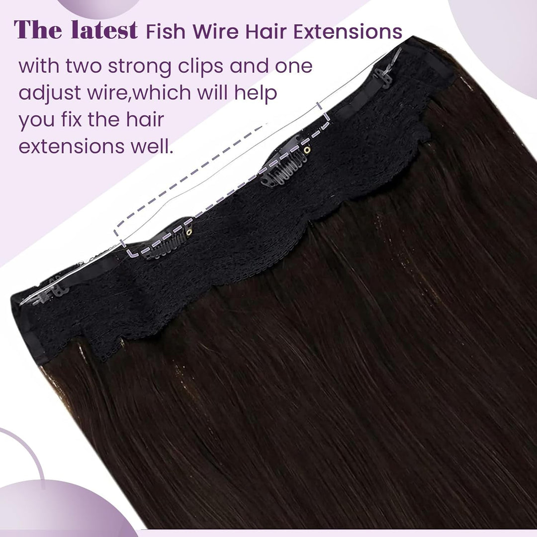 LaaVoo Extensions Echthaar mit Draht Braun Invisible Secret Wire Extensions Haarverlängerung Echthaa