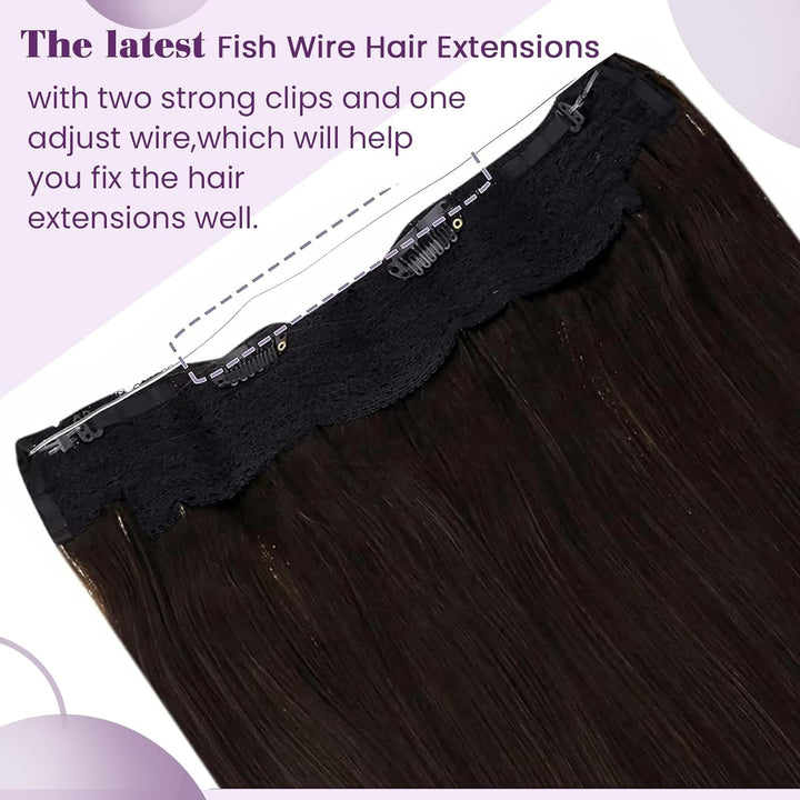 LaaVoo Extensions Echthaar mit Draht Braun Invisible Secret Wire Extensions Haarverlängerung Echthaa