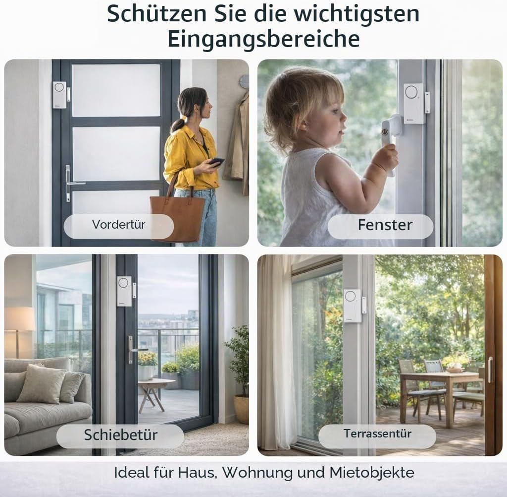 HENDUN Kabelloser Türalarm mit Fernbedienung, Fenster-Alarm, Sicherheitssensor, Pool-Alarm für Kinde