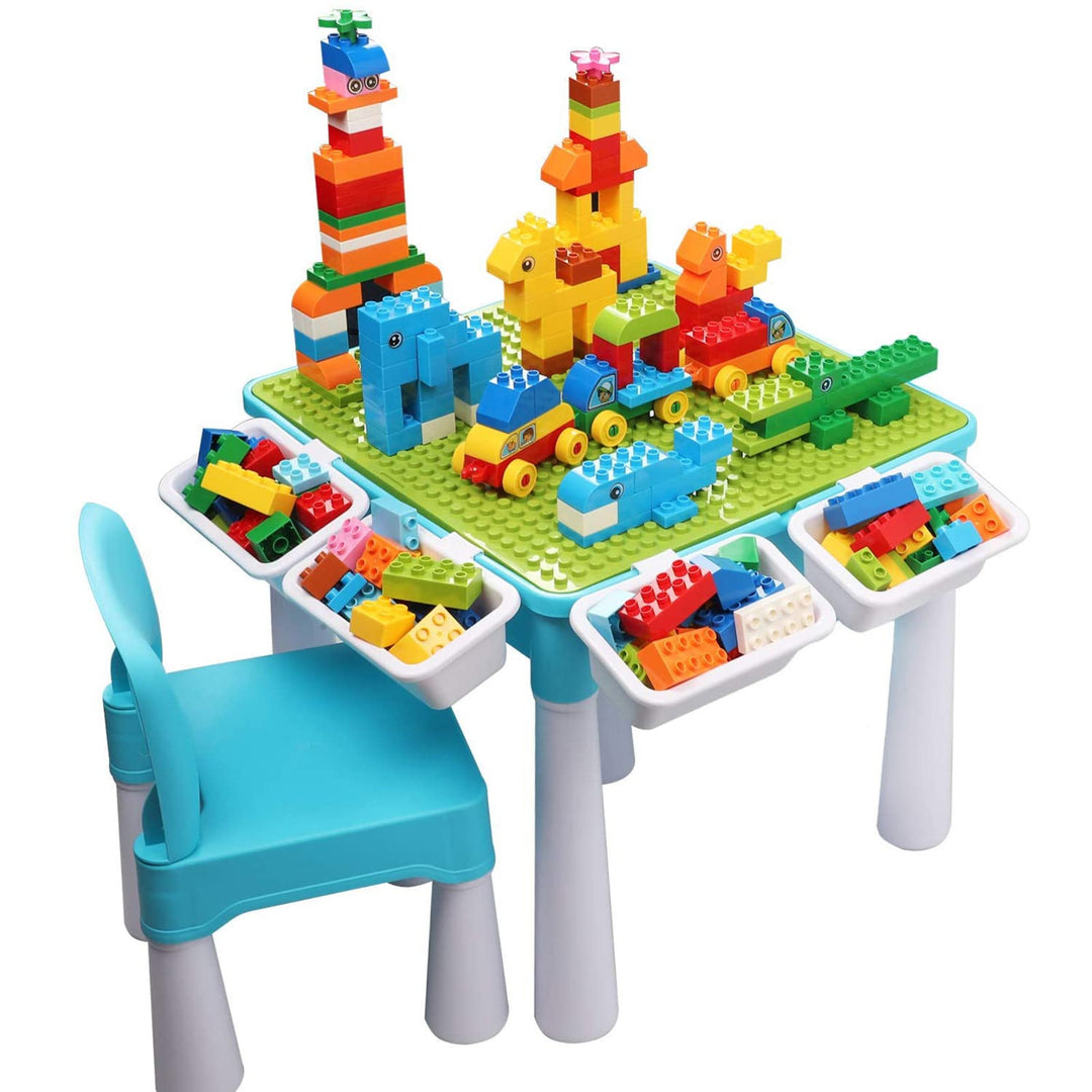 burgkidz 5-in-1-Kinder-Aktivitäts-Tischset - 128 Teile Kompatibel mit Bausteinen Spielzeug, Spieltis