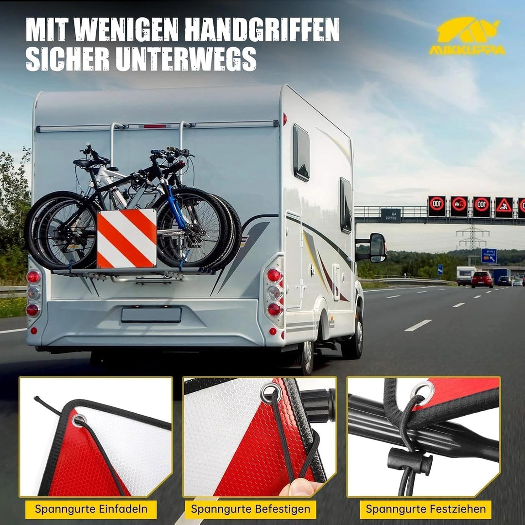 MIKKUPPA Warntafel Fahrradträger für Italien, Spanien & Portugal – ECE R70 geprüft-Reflektierendes W