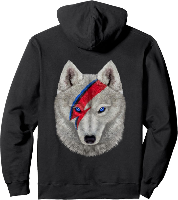 Polares Wolfsgesicht gemalt mit rotem Blitz Pullover Hoodie