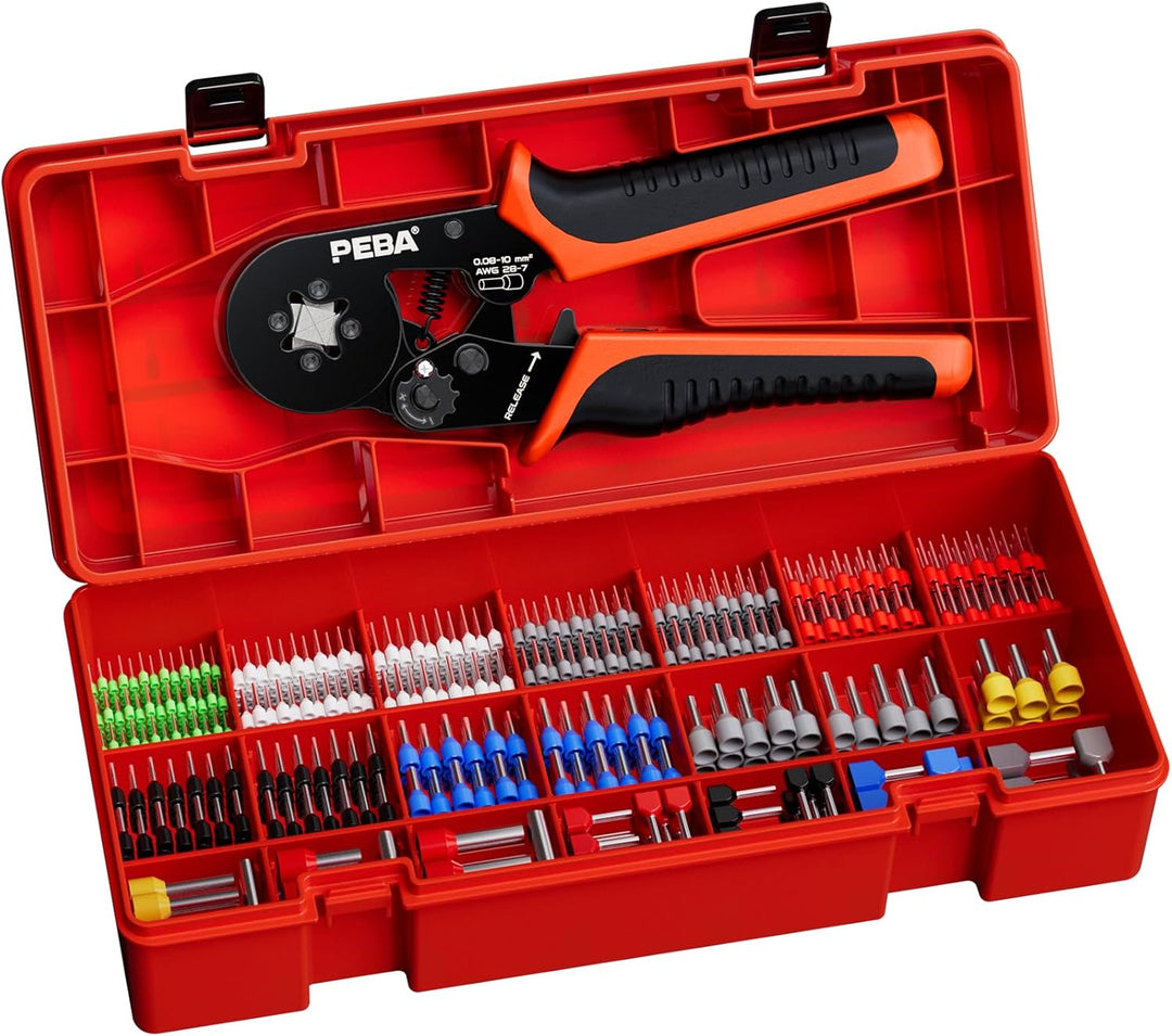 PEBA Crimpzange Set, Aderendhülsen Zange 0,25–10mm² mit 21 Arten Isoliert Aderendhülsen Set, Premium