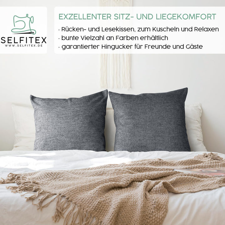 Selfitex 2er Set Couchkissen 50x50 cm, Sofakissen mit Füllung und Bezug, kuschelweiches Lesekissen,