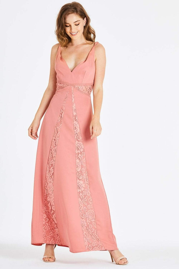 Little Mistress Damen Miranda Lace Plunge Maxi Dress Kleid, Orange (Desert Flower 001), 36 (Herstell