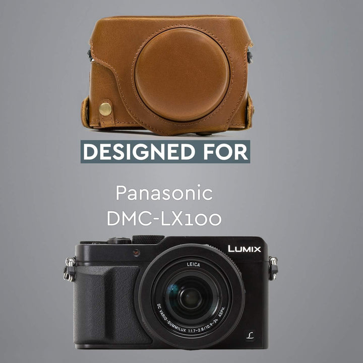 MegaGear Ever Ready Kameratasche aus Leder für Panasonic LUMIX LX100, DMC-LX100 Kamera (Hellbraun) (