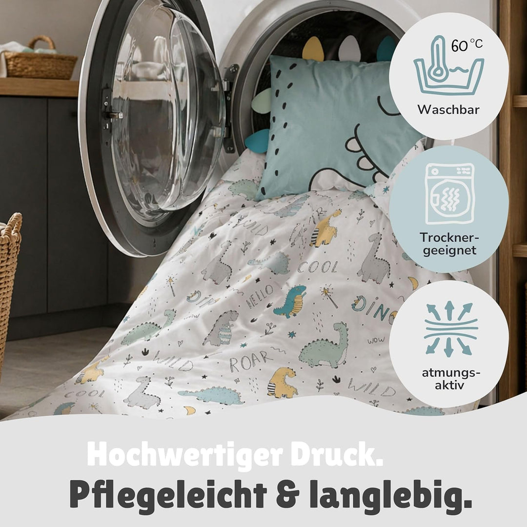 Familando Baby-Bettwäsche mit Ohren/Stacheln 100x135 40x60 cm · Dino Bettwäsche Hellblau für Kleinki