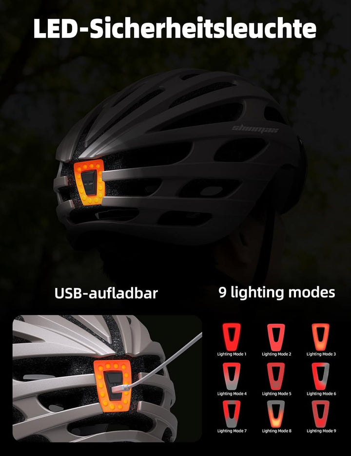 Shinmax Fahrradhelm Herren Damen mit Visier, Magnetischer Abnehmbarer Schutzbrille und USB-Aufladung