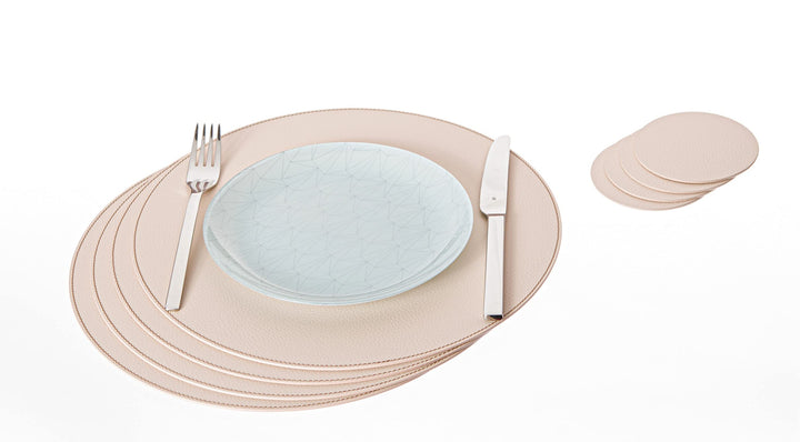 Nikalaz Rund Platzsets und Untersetzer aus recyceltem Leder, 4 Stück Tischsets, Platzdeckchen 33 cm
