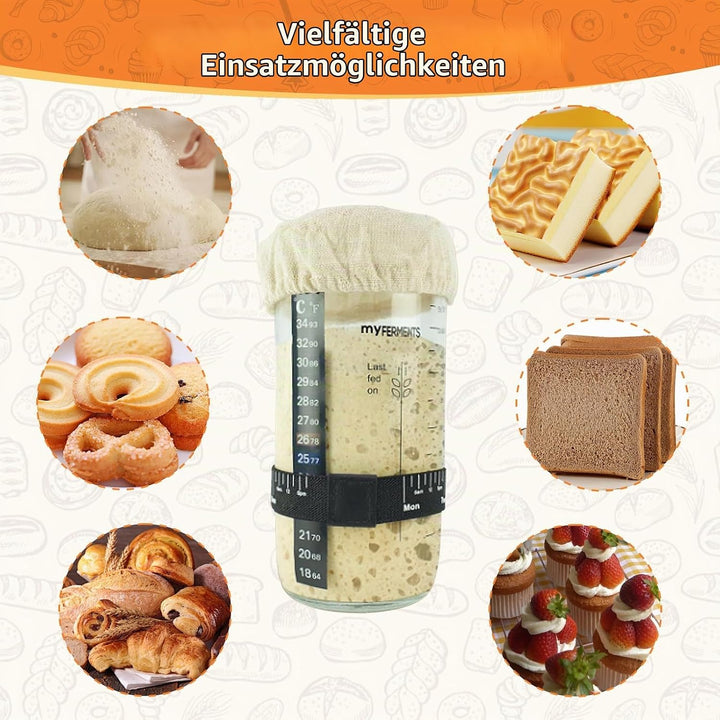 1000ml Sauerteig Starter Set mit Skala, Fermentierglas mit Deckel, Sauerteig Glas Mit Messband und R