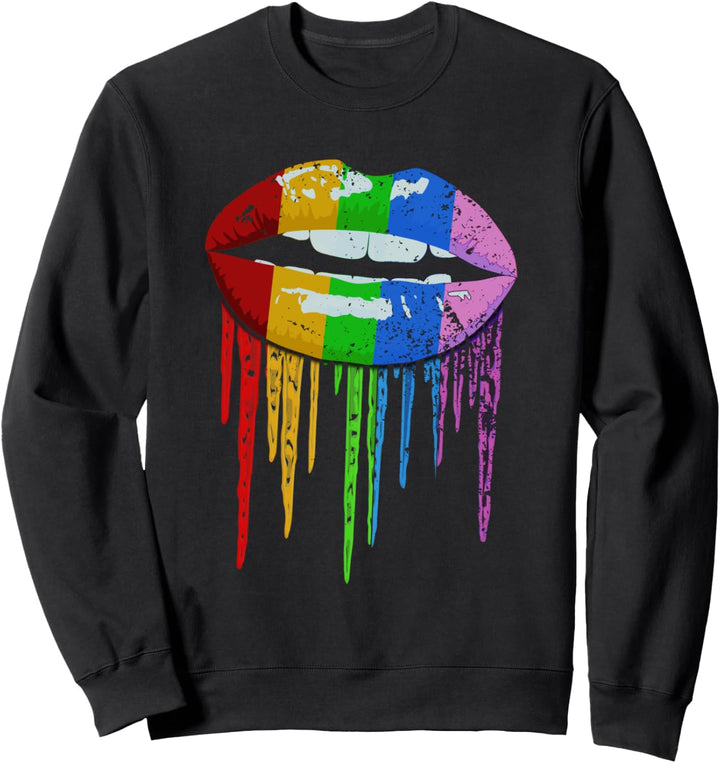 Frauen Regenbogen kurze tropfende Lippen drucken kausal Sweatshirt