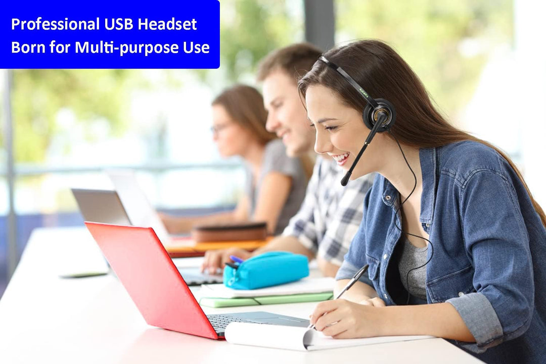 USB Headset mit Mikrofon Geräuschunterdrückung und Lautstärkeregler, Computer PC Kopfhörer mit Sprac