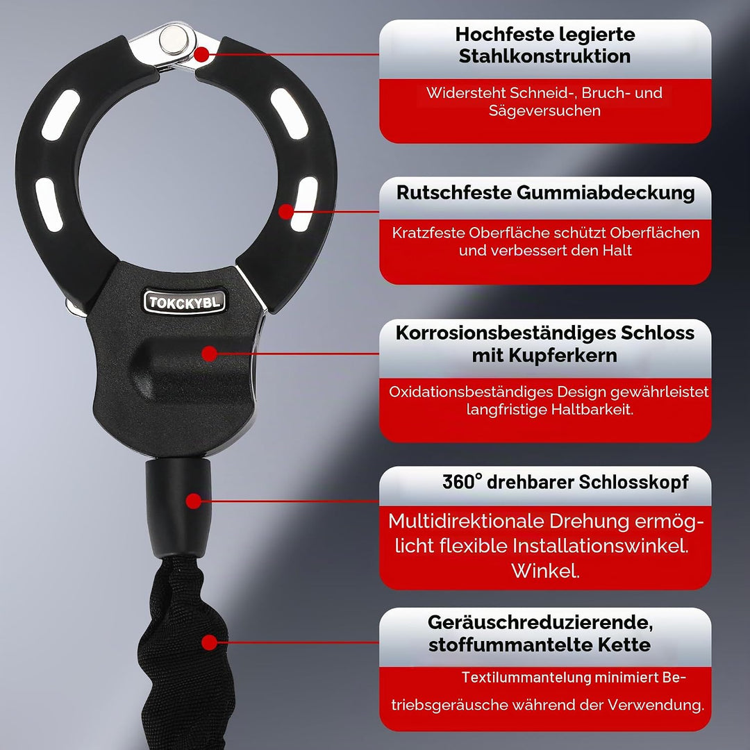 Robustes Elektro-Scooterschloss mit Rollertasche – 8 mm Anti-Diebstahl-Kettenschloss, 94 cm wetterfe