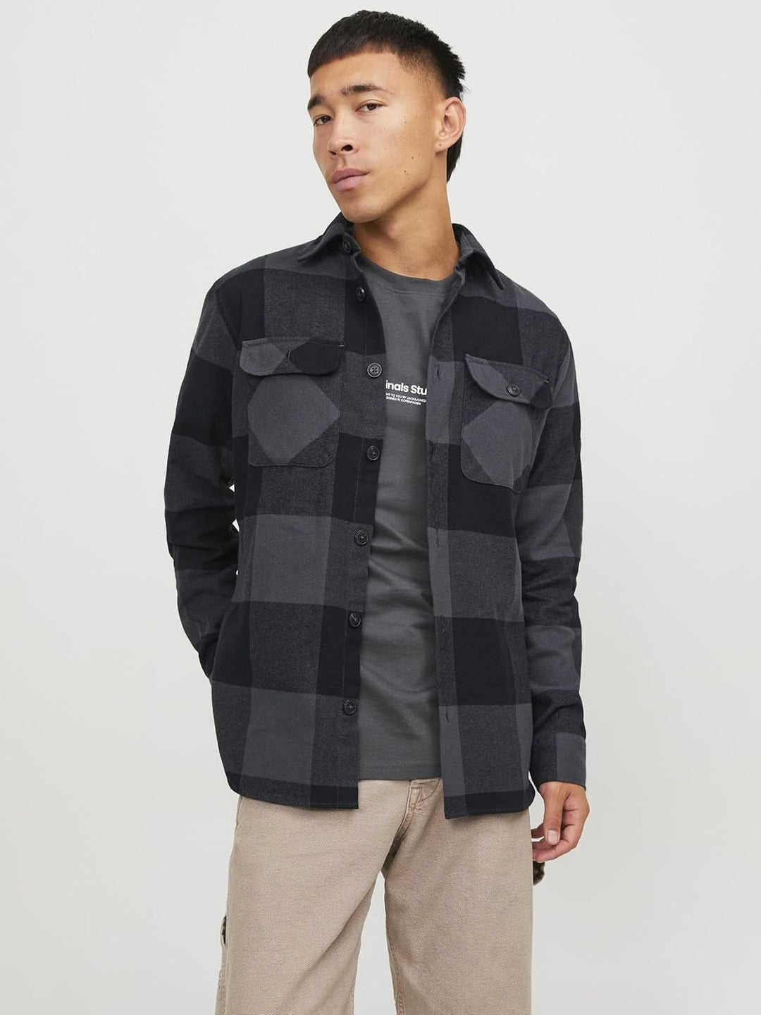 JACK & JONES Male Overshirt Comfort Fit Overshirt S Asphalt, S Asphalt
