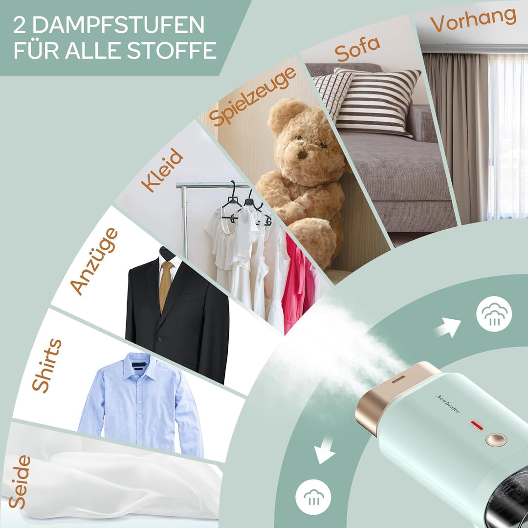 Newbealer Steamer Dampfglätter, 1200W Dampfbügeleisen Reise für Kleidung, 2 Dampfstufen Reisebügelei