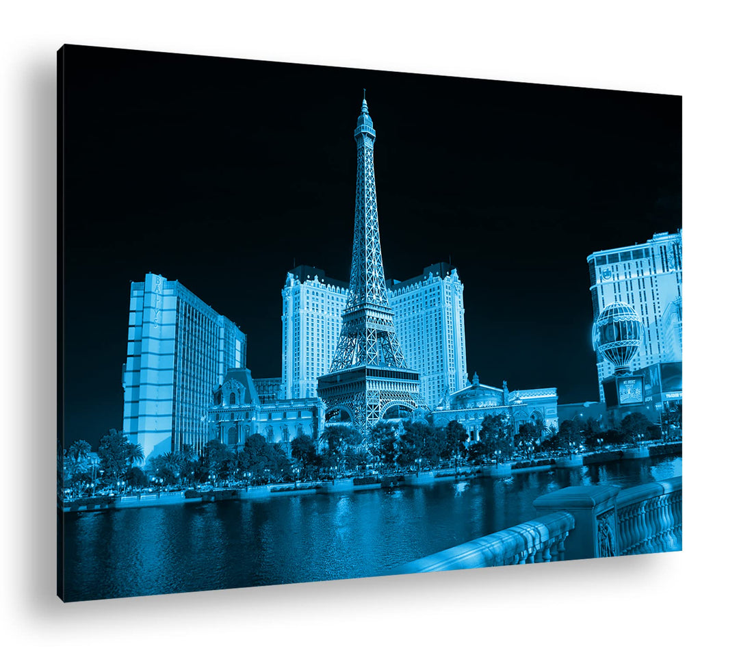 deyoli Miniatur Eiffelturm in Las Vegas Format 100x70 Effekt: Monocrome Blau als Leinwandbild, Motiv