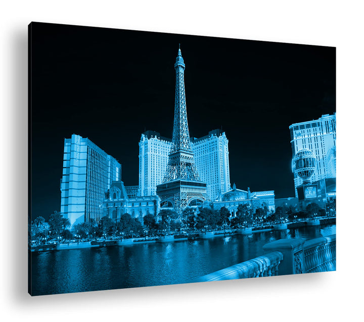 deyoli Miniatur Eiffelturm in Las Vegas Format 100x70 Effekt: Monocrome Blau als Leinwandbild, Motiv