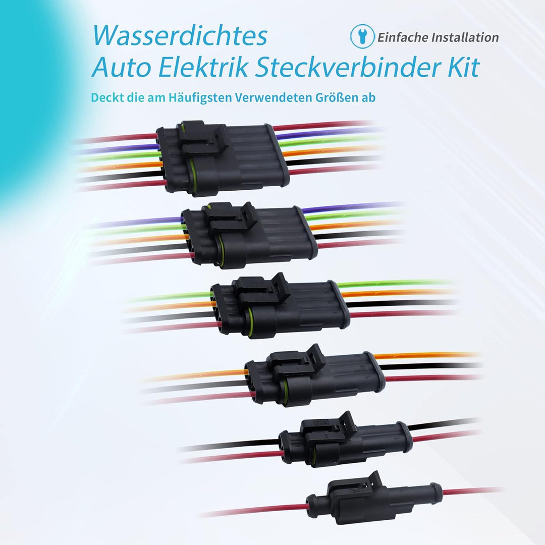 740 Stück Kfz Stecker Wasserdicht Kit, Kfz Steckverbinder 12v mit Crimpzange, Kabelstecker (1/2/3/4/
