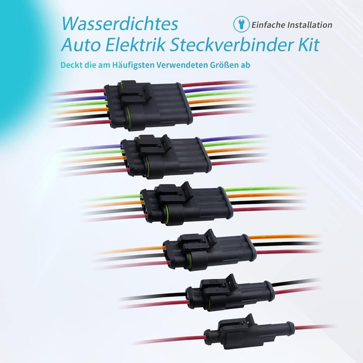 740 Stück Kfz Stecker Wasserdicht Kit, Kfz Steckverbinder 12v mit Crimpzange, Kabelstecker (1/2/3/4/