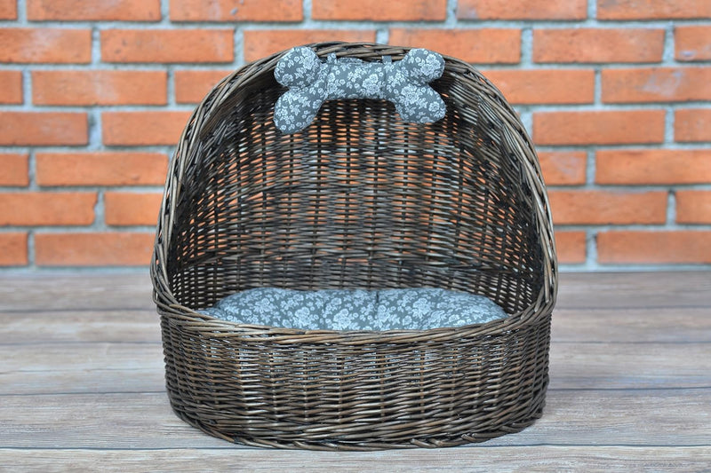 e-wicker24 Hundekorb/Katzenkorb aus Weide, Korb, Dunkelbraun, 60 x 46 x 48 cm, Dunkelbraun