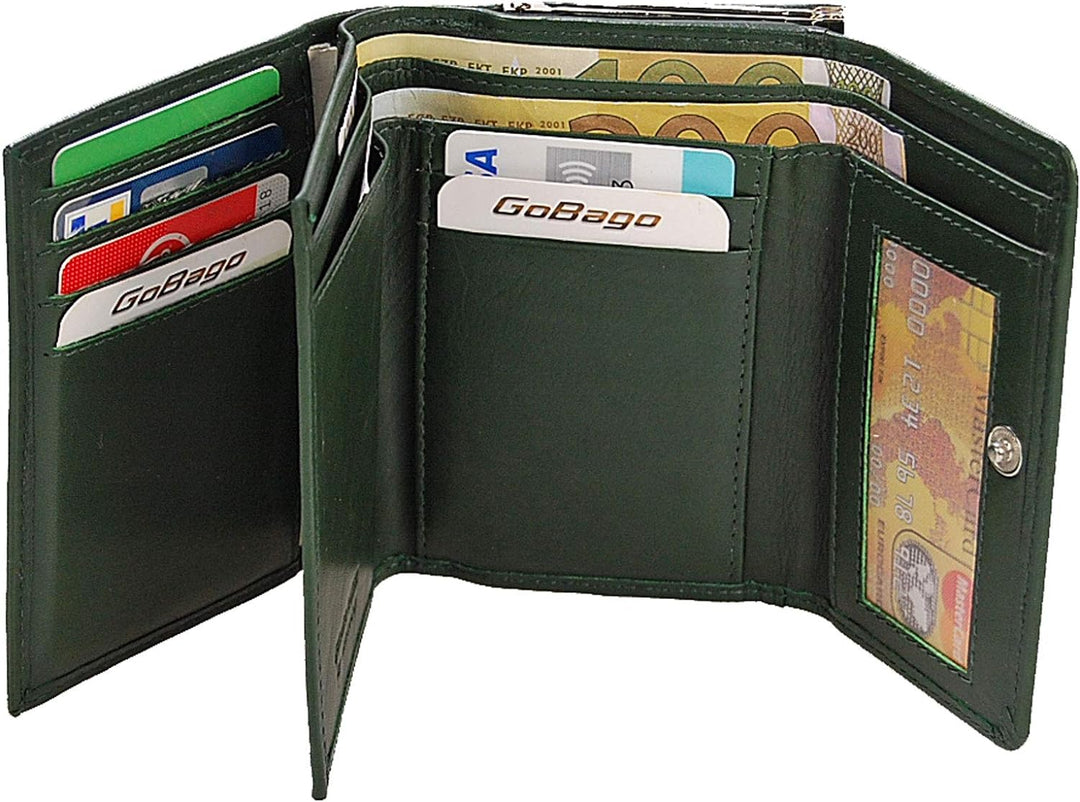 Branco Damen Geldbörse Leder 6 Farben, Portemonnaie Geldbeutel mit Metall Bügel, Knipser (Grün), Grü