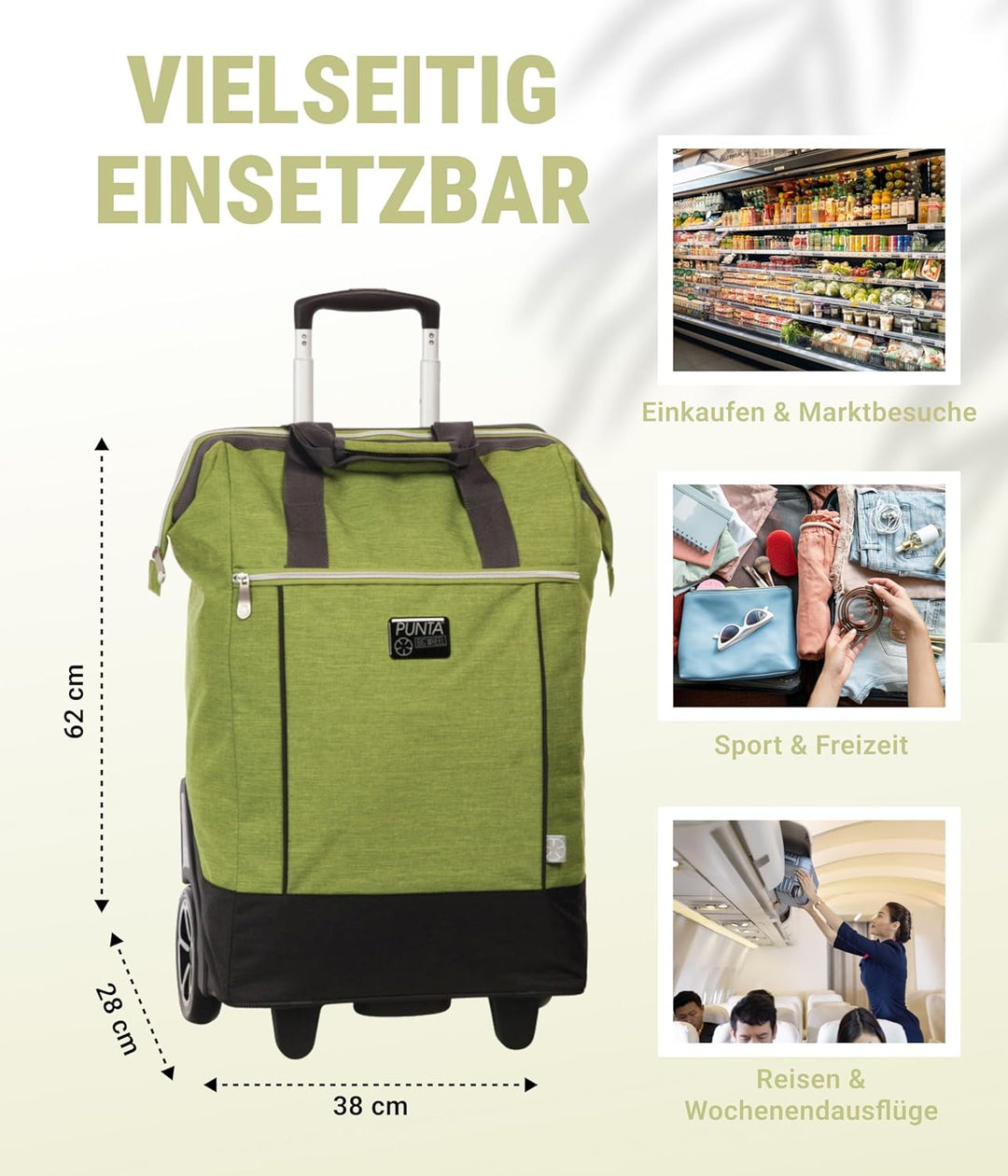 Punta® Einkaufstrolley Big Wheel 40L | grosser & Stabiler Einkaufsroller mit XL-Rädern | leise & lei