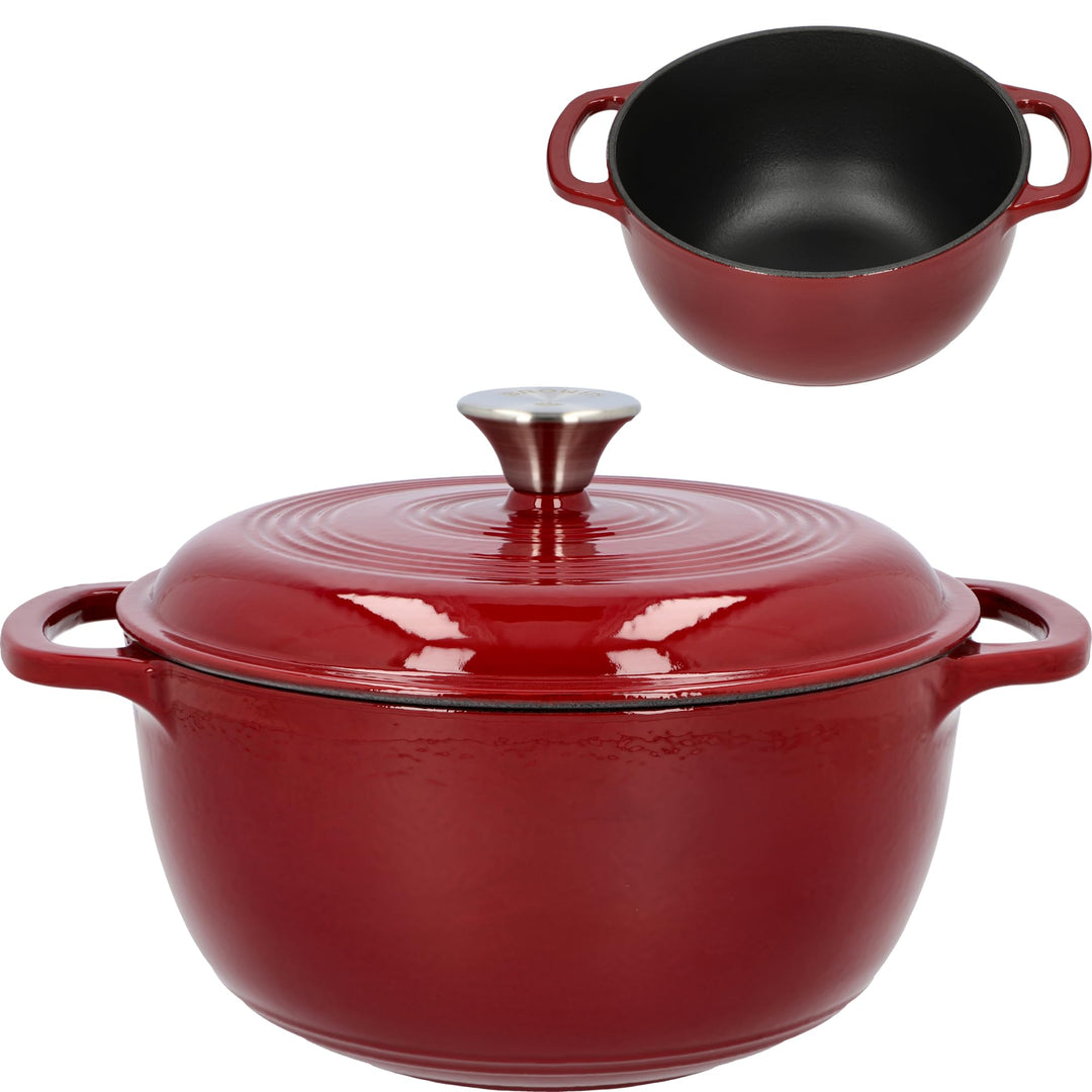 BROWIN® Gusseiserner Emaille-Kochtopf 330543 | 35 x 28 x 12,5 cm | Bordeux, 5,8L | Emaille Bräter mi