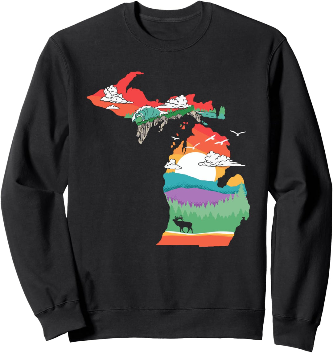 Michigan Outside Vintage Nature Illustration Retro Graphic Sweatshirt