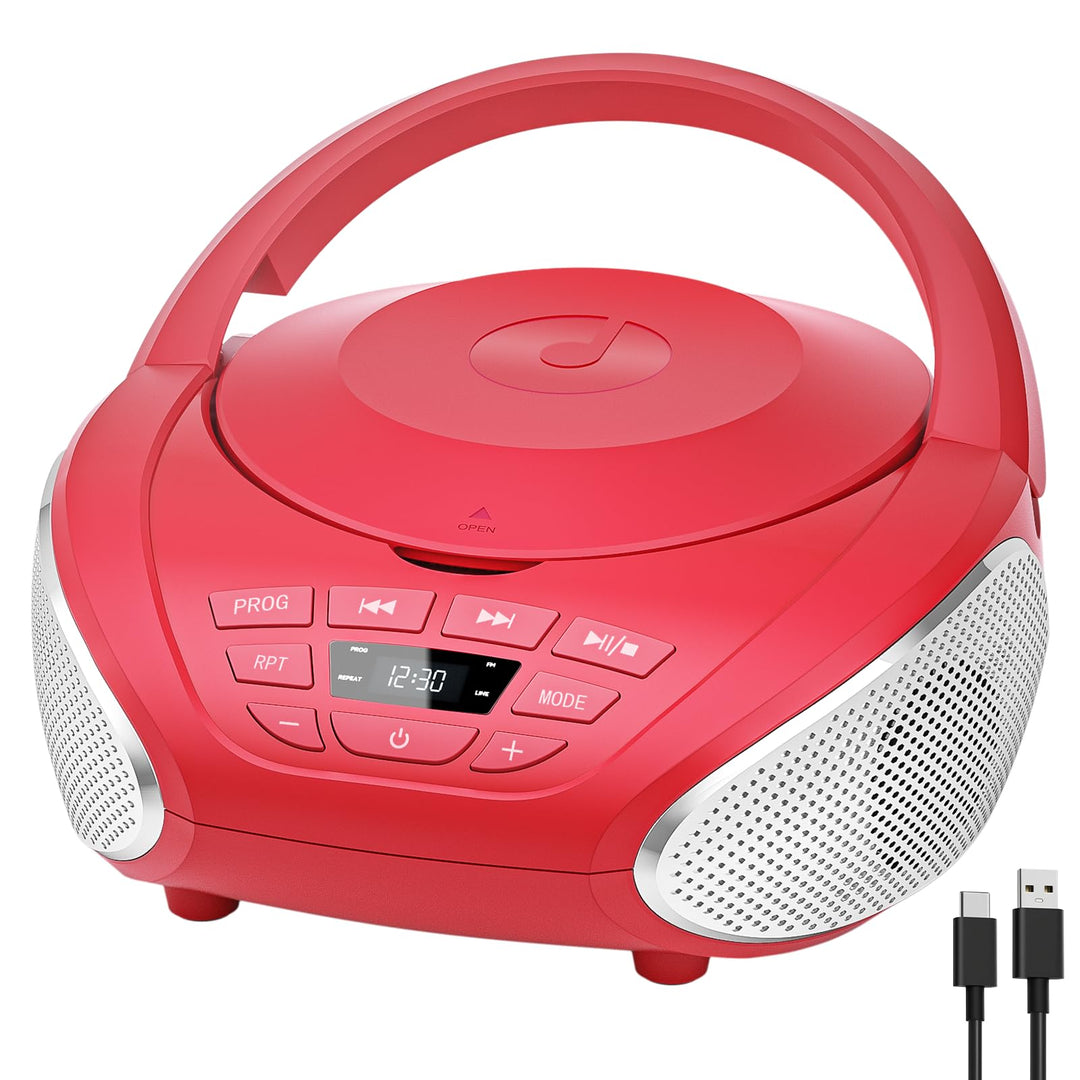Gueray CD Player Tragbar Boombox Radio mit CD-Player CD Spieler mit Lautsprecher Display Unterstützu