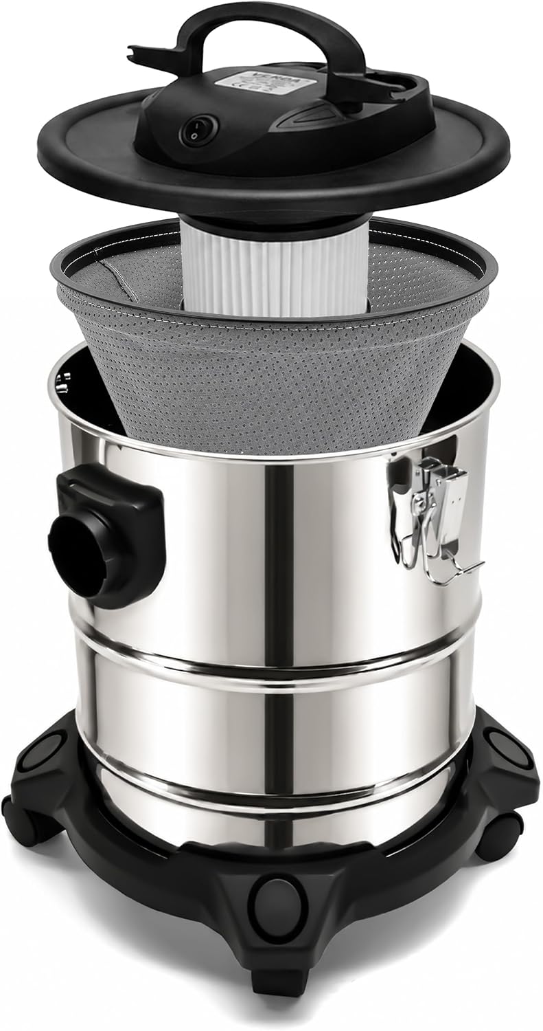 Aschesauger 20L 1650W Kaminsauger Staubsauger (Kabellänge ca. 4m) Inkl. HEPA Filter + Blasfunktion +