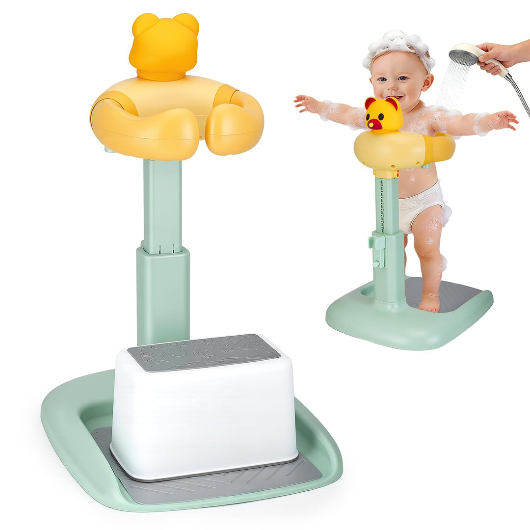 Baby Duschständer mit Sitz, Höhenverstellbar Duschhilfe mit rutschfestem Stand und Sicherheitsgriff,