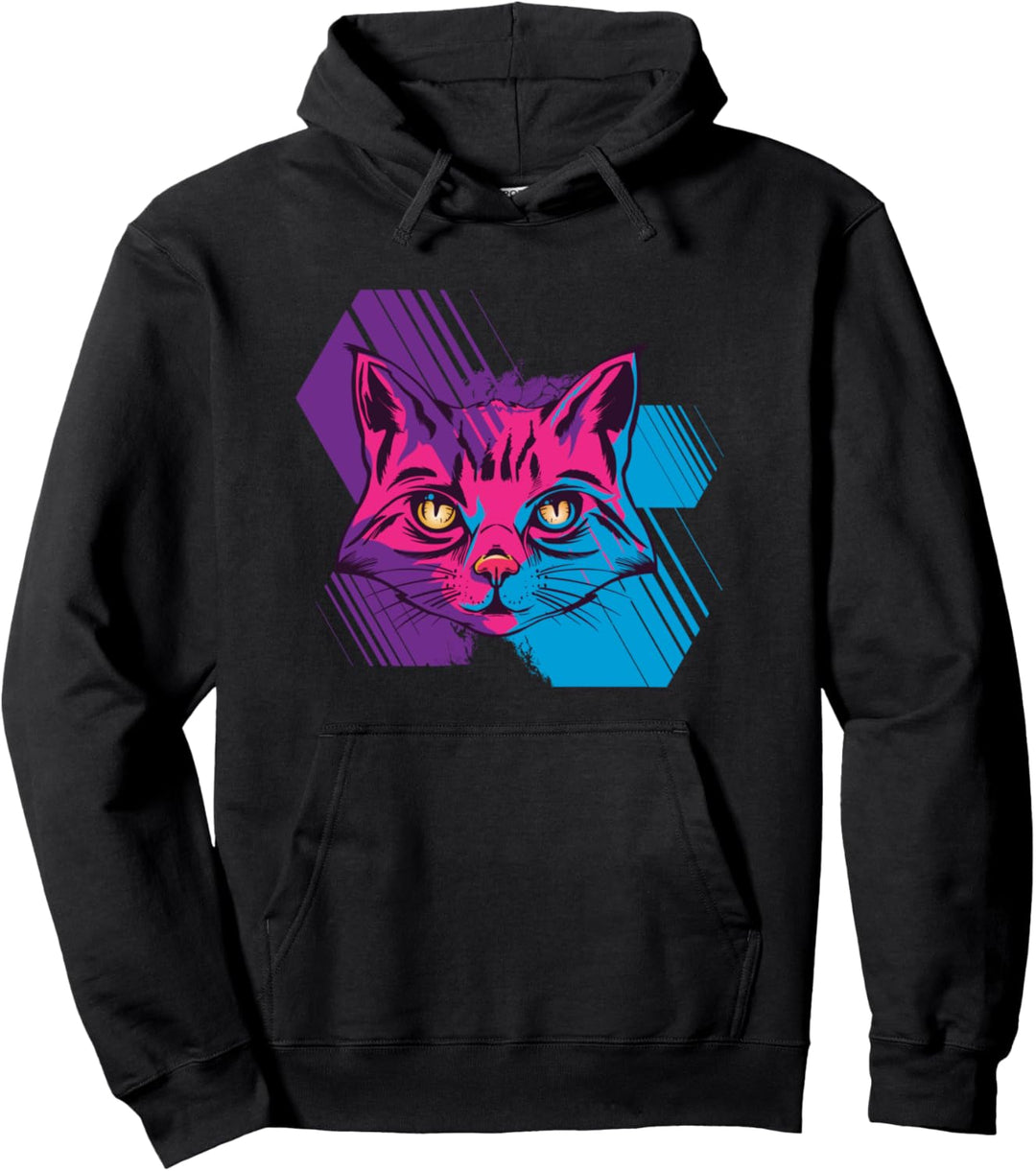 Bunte Katze Katzenmotiv Retro Kunst Grafik Pullover Hoodie
