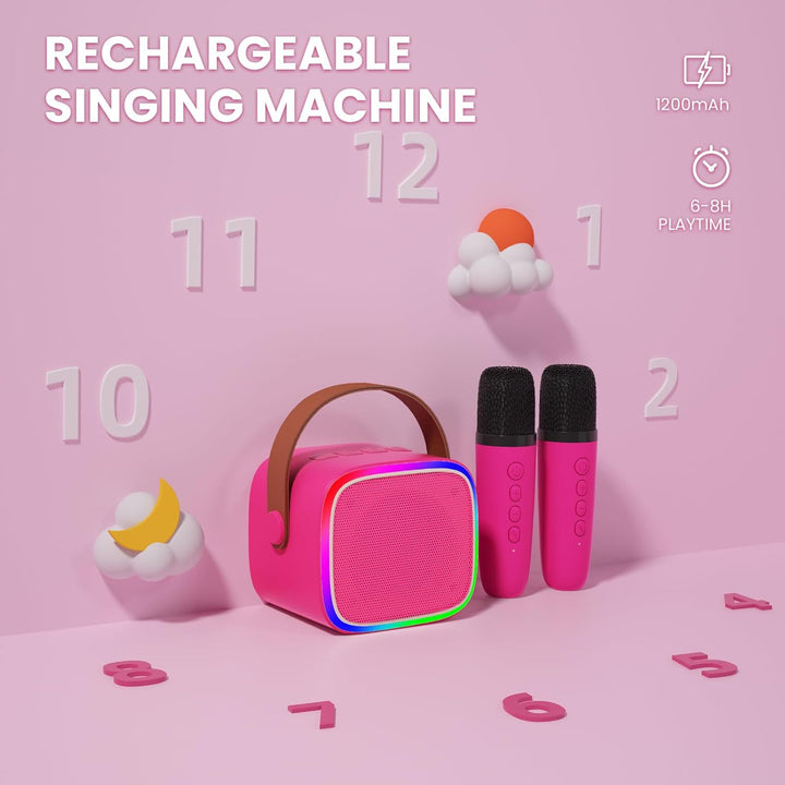 BONAOK Mikrofon Karaoke Maschine 2 Mikrofon, Bluetooth Karaokemaschinen für Kinder Erwachsene, Tragb