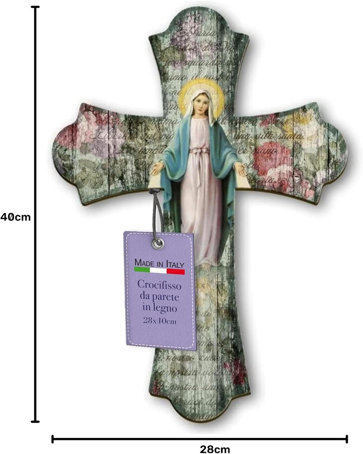 Fratelli Bonella | Vintage-Kreuz aus Holz Religiöse Frau der Medaille 28 x 40 cm | Made in Italy 28x