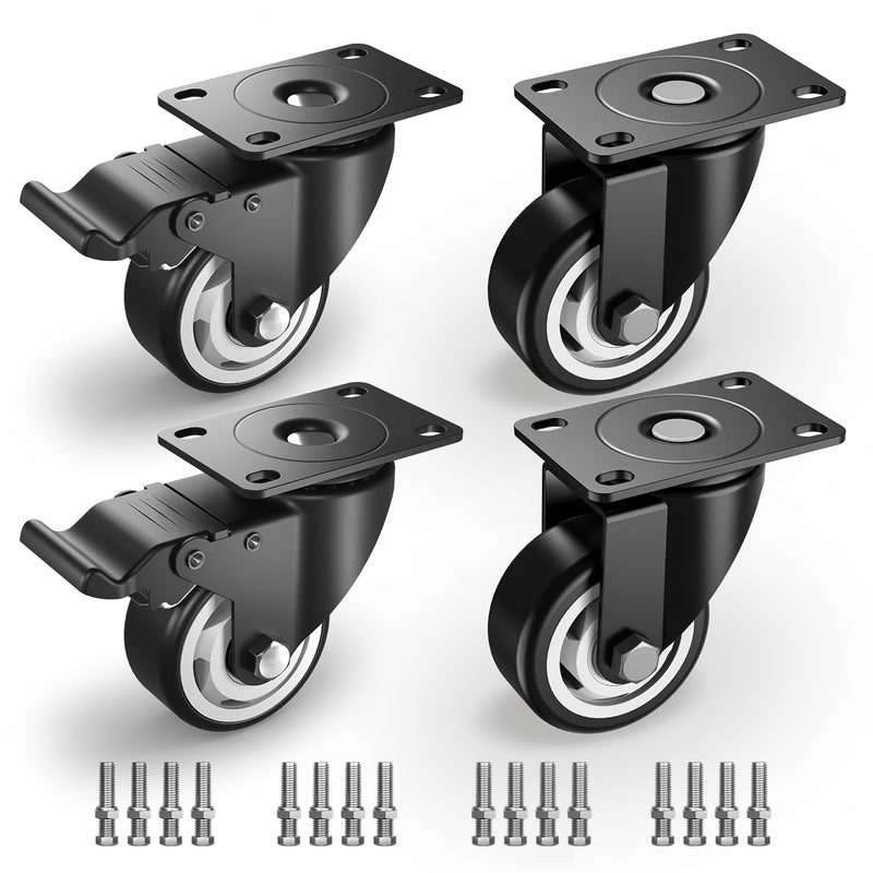 75mm Lenkrollen mit Sicherheitsbremse 4er Set Schwerlastrollen (2 mit Bremsen und 2 ohne) Möbelrolle