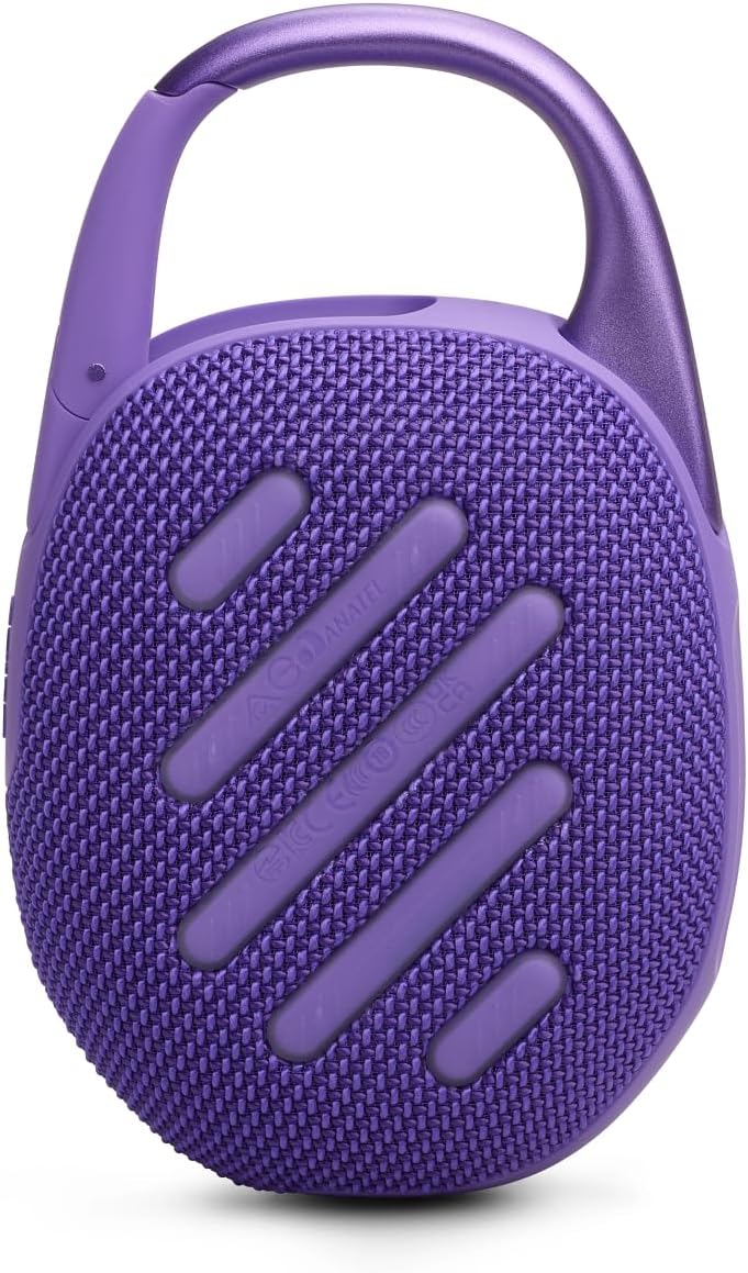 JBL Clip 5 in Lila – Tragbare Bluetooth-Lautsprecher-Box mit JBL Pro Sound, tiefem Bass und Playtime