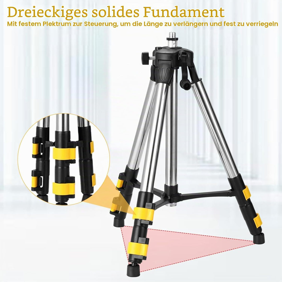 Laser-Stativ mit Höhenverstellung, 120 cm, 5/8" und 1/4" Gewinde, Edelstahl-Verlängerungsstangen 2 F