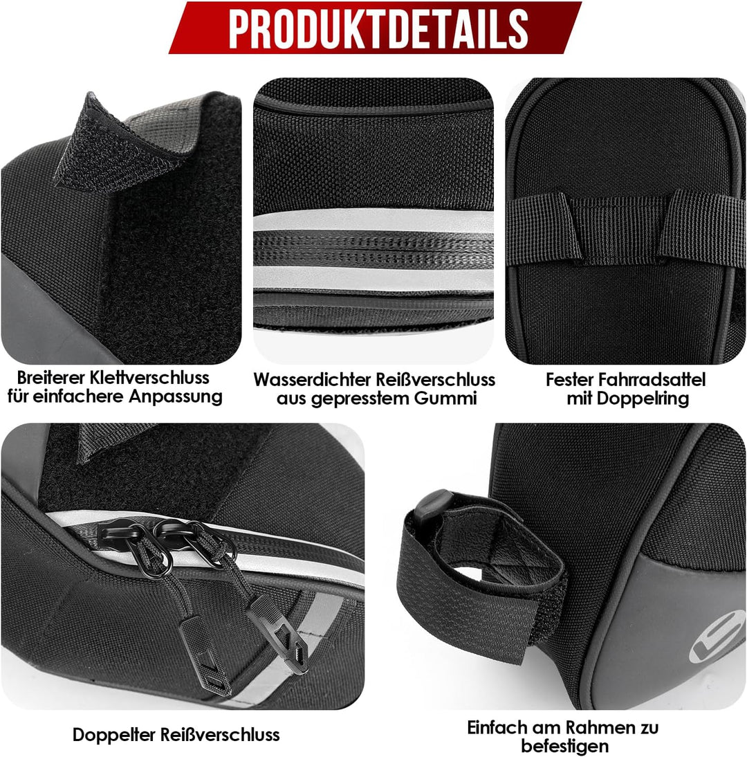 Fahrrad Satteltasche, Wasserfest und reflektierende Outdoor Satteltaschen für Fahrrad, 1.5L Leichte