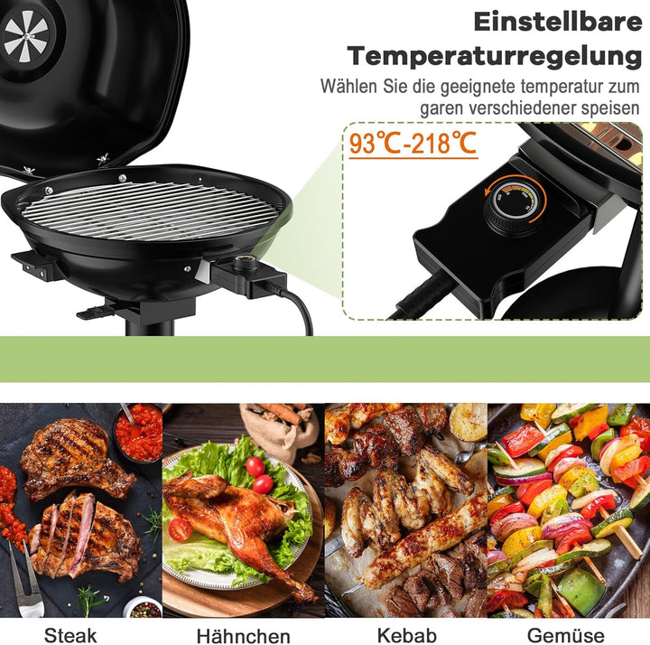 COSTWAY Elektrogrill 1600W freistehend, Standgrill mit 2-Zonen Grillplatte, Elektrischer BBQ Grill 9