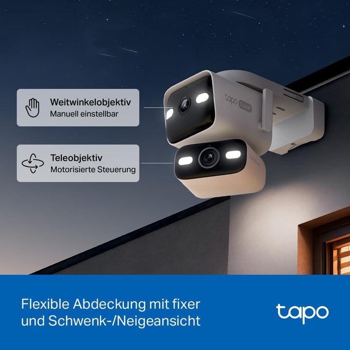 Tapo C575D 4K Überwachungskamera Aussen mit Dual-Objektiv, 170° Ultraweitwinkel, 8mm Teleobjektiv, P