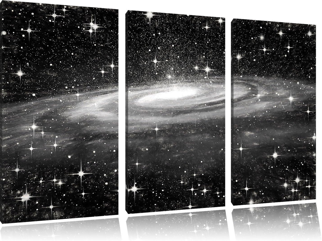 Pixxprint Spiralgalaxie im Weltall Kunst Kohle Effekt 3-Teiler Leinwandbild 120x80 Bild auf Leinwand
