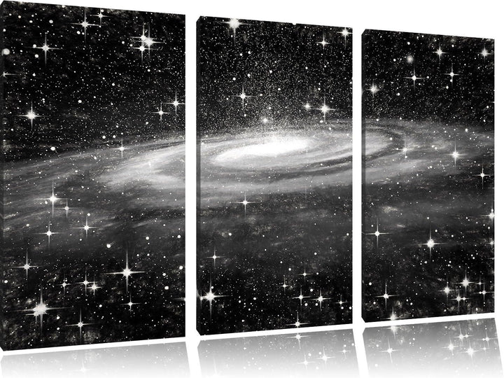 Pixxprint Spiralgalaxie im Weltall Kunst Kohle Effekt 3-Teiler Leinwandbild 120x80 Bild auf Leinwand