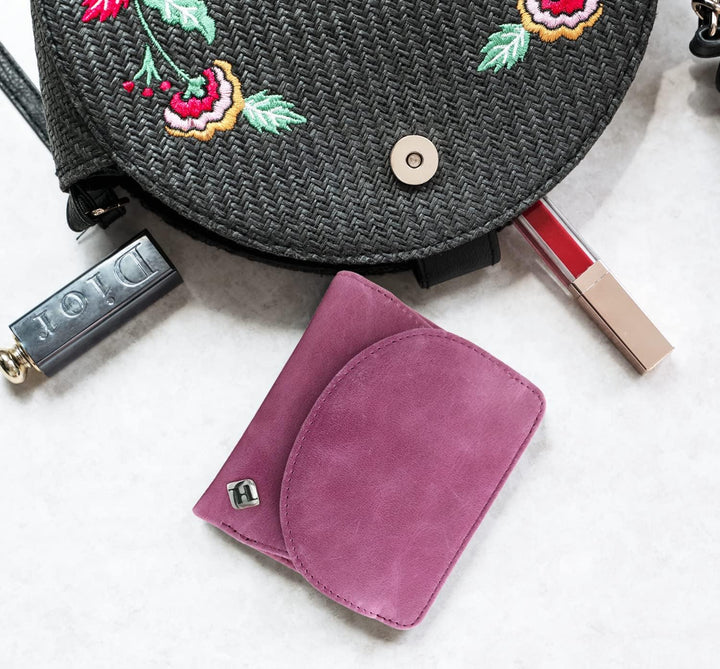 Geldbeutel Damen klein, Reise Portemonnaie, viele Fächer, Leder pink, RFID Blocker, Münzfach | Geldb