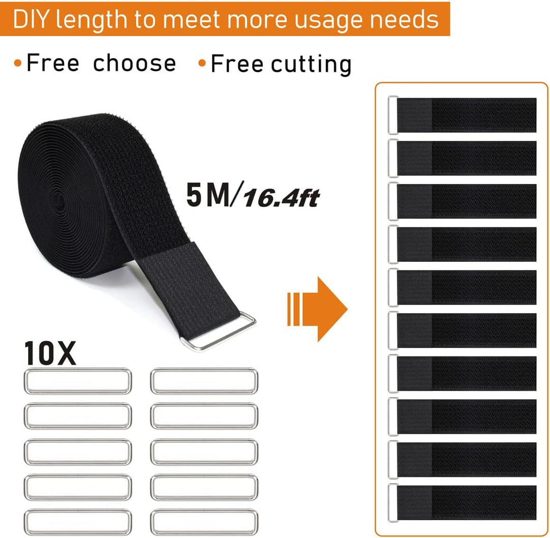 YMCRLUX Klettband Breit 5CM mit 10 Metallschnalle, Frei Zuschneidbar Klettverschluss Band, Wiederver