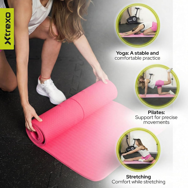 TREXO 6 mm dicke Gymnastikmatte, Masse 183x61 cm Fitnessmatte mit rutschfester Oberfläche Aus TPE he