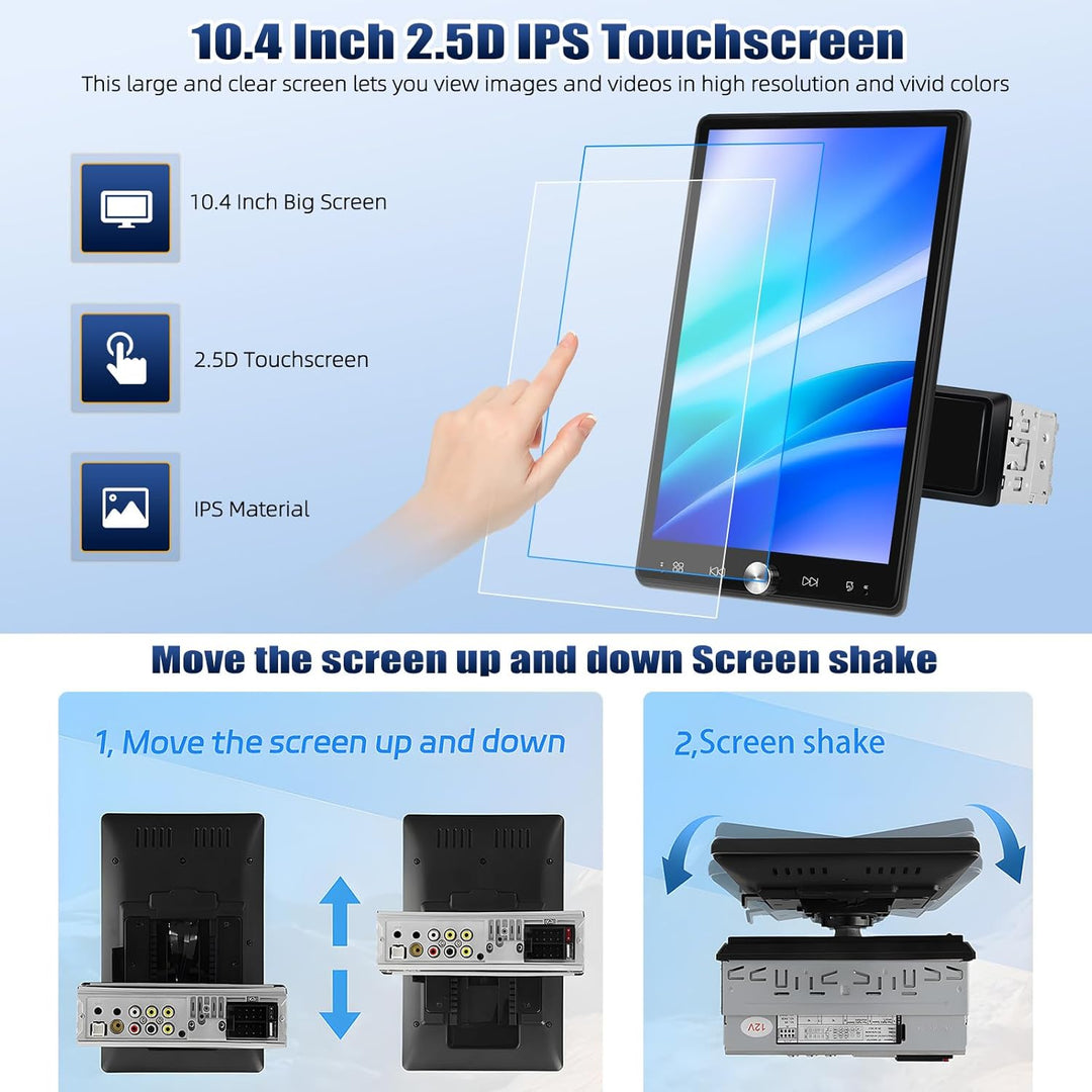 CAMECHO Autoradio 1 Din 10.4 Zoll Wireless Carplay Android Auto Radio mit Bildschirm Bluetooth Schüt