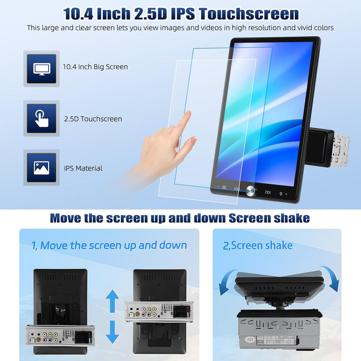 CAMECHO Autoradio 1 Din 10.4 Zoll Wireless Carplay Android Auto Radio mit Bildschirm Bluetooth Schüt
