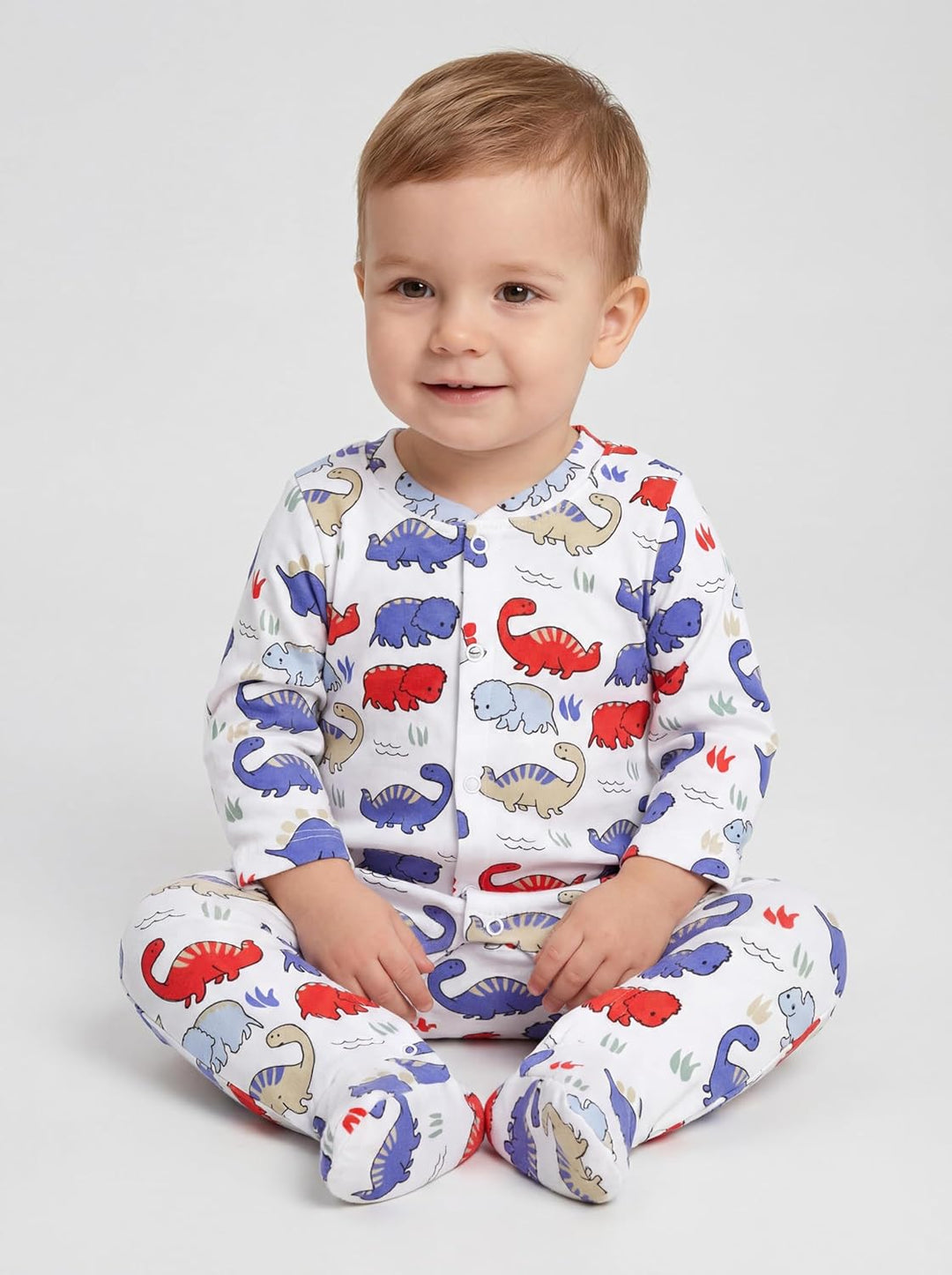 TupTam Baby Jungen Schlafstrampler mit Fuss 3-er Pack 50 Blau Grau Streifen Dino, 50 Blau Grau Strei