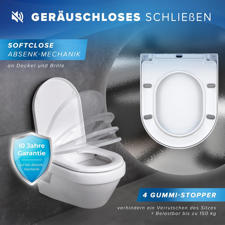 Benkstein® Premium Toilettendeckel antibakteriell D-Form weiss Klodeckel mit Quick-Release-Funktion